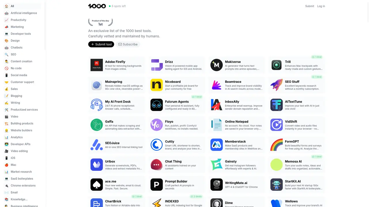 1000.tools homepage screenshot