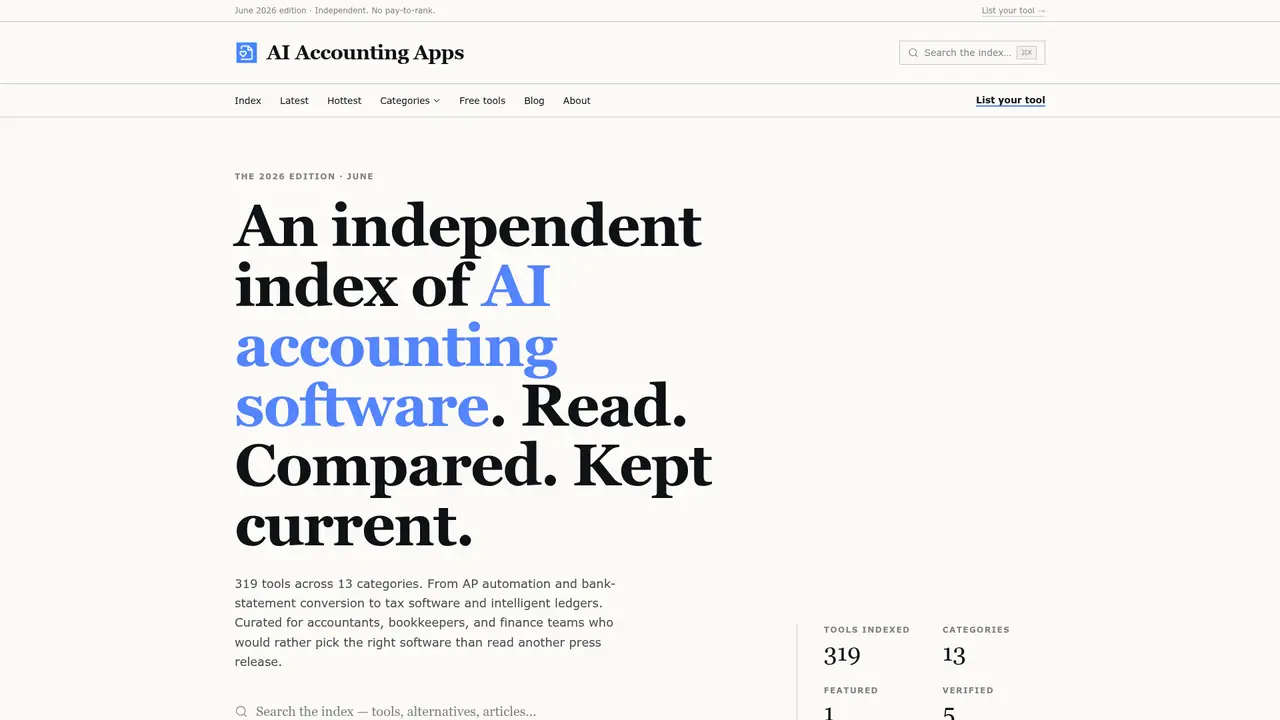 AI Accounting Apps homepage screenshot