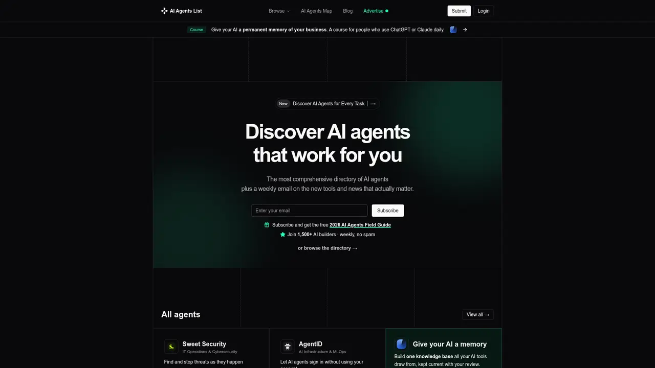 AI Agents List homepage screenshot