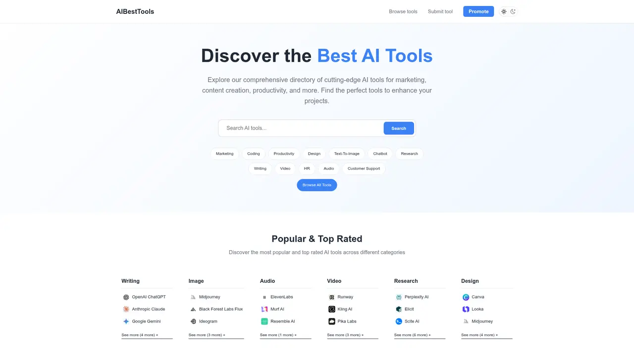 AI Best Tools homepage screenshot