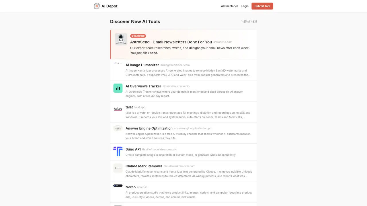 AI Depot homepage screenshot