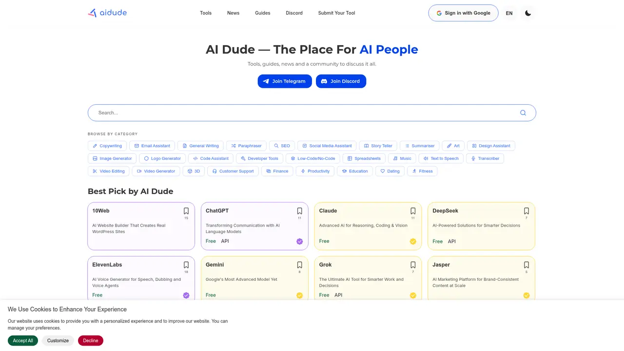 AI Dude homepage screenshot