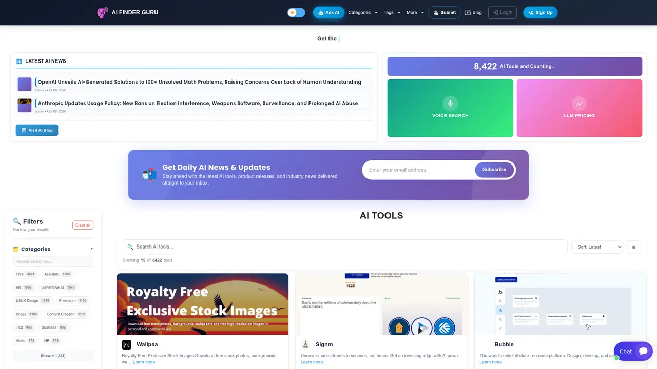 AI Finder Guru homepage screenshot