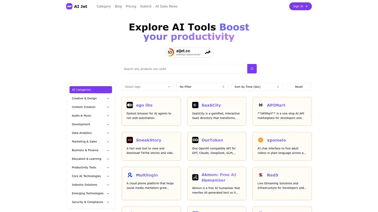 AI Jet homepage screenshot