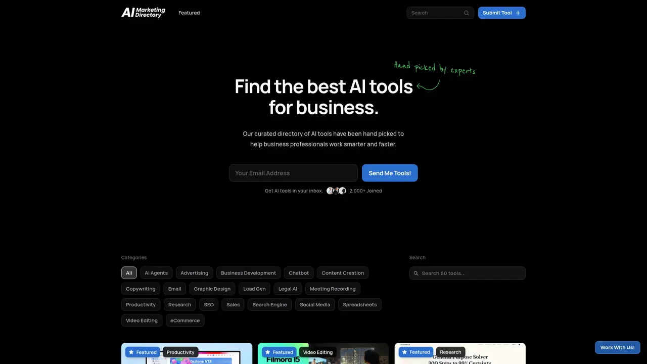 AI Marketing Directory homepage screenshot