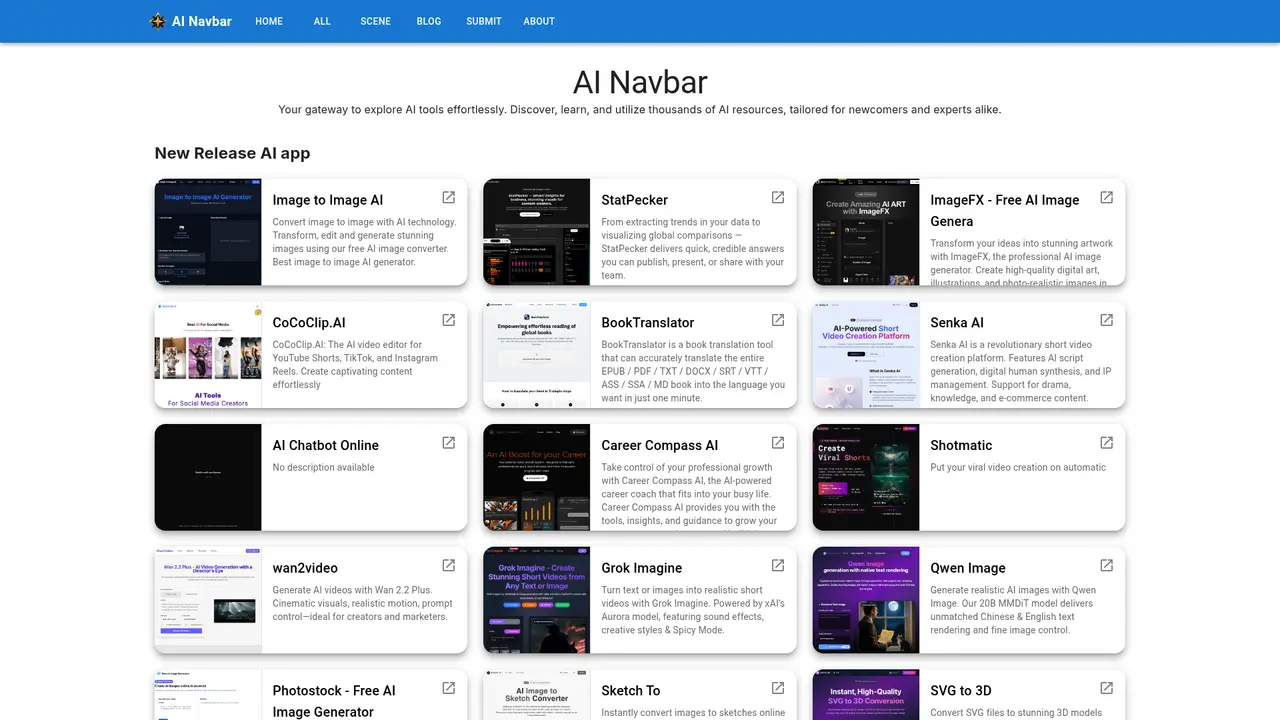 AI Navbar homepage screenshot
