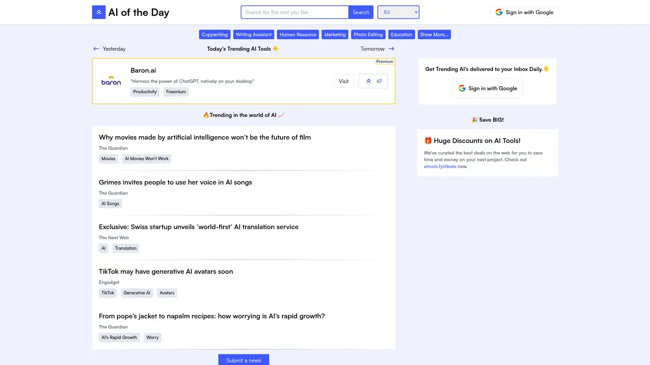 AI of The Day homepage screenshot