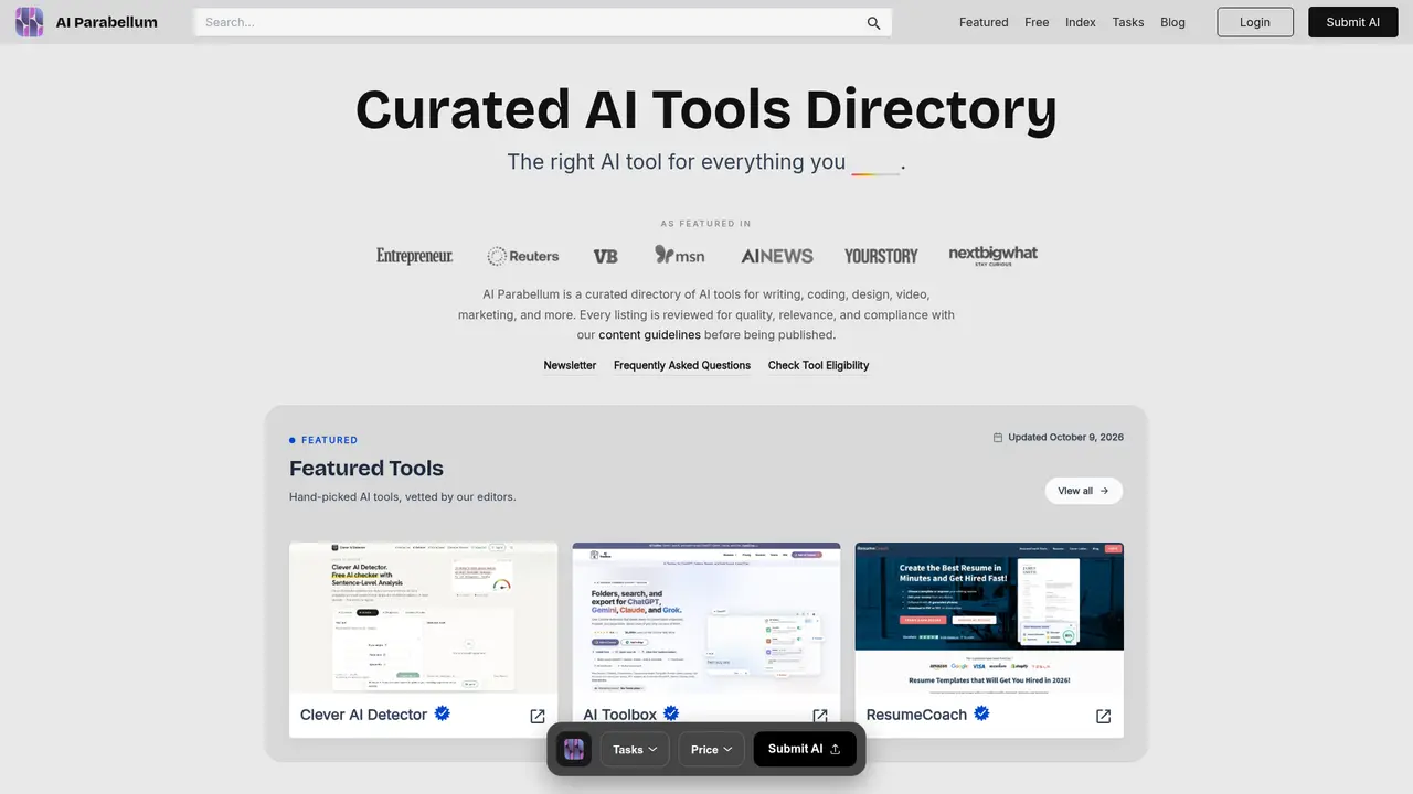 AI Parabellum homepage screenshot