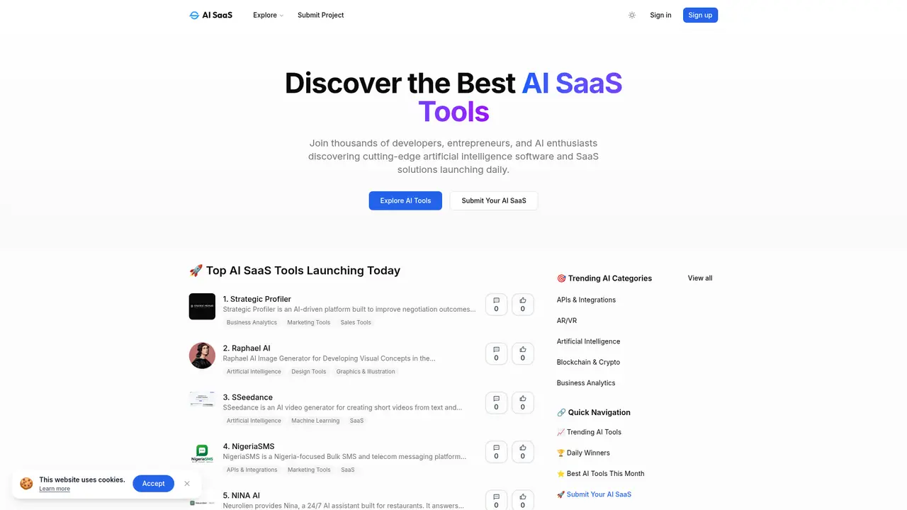 AI SaaS homepage screenshot