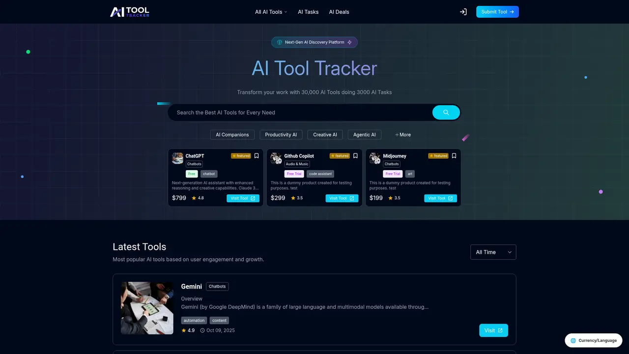 AI Tool Tracker homepage screenshot