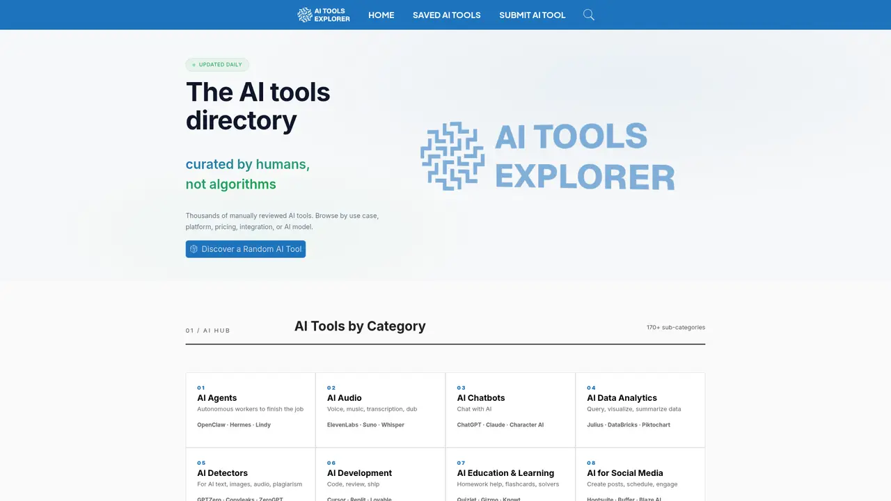 AI Tools Explorer homepage screenshot