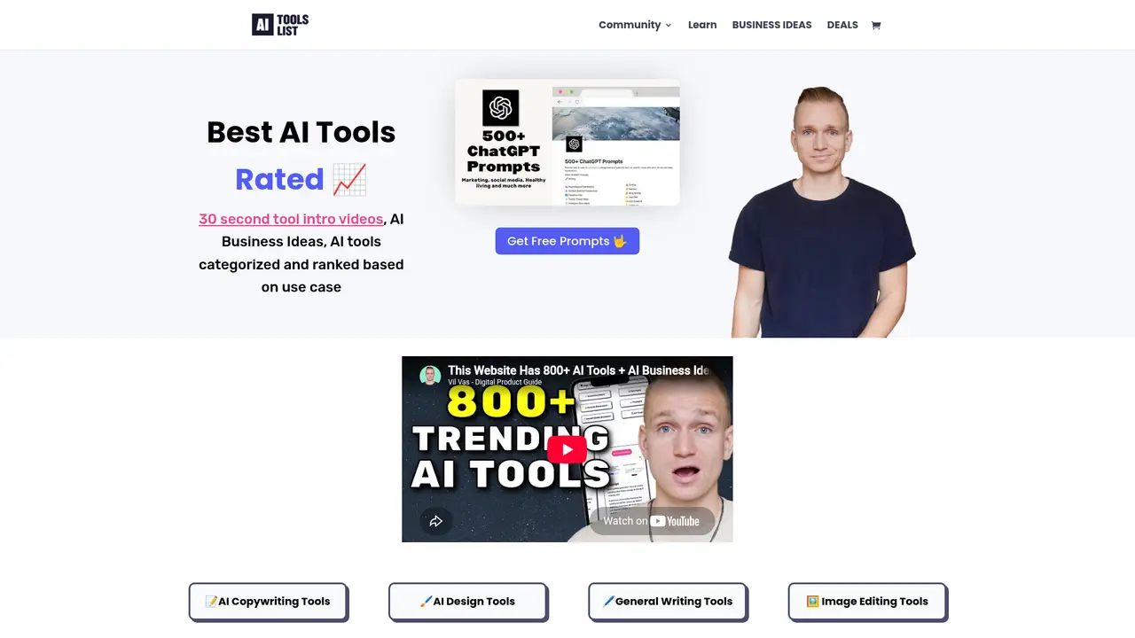 AI Tools List homepage screenshot