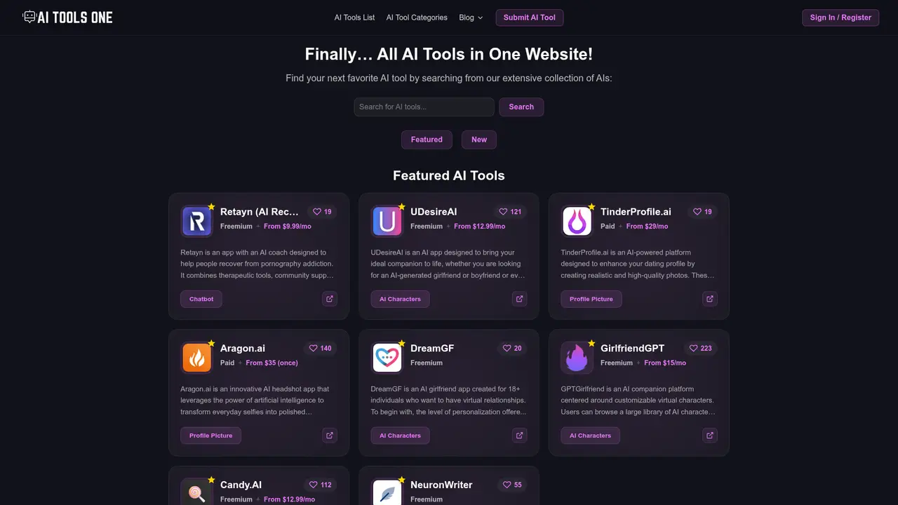 AI Tools One homepage screenshot