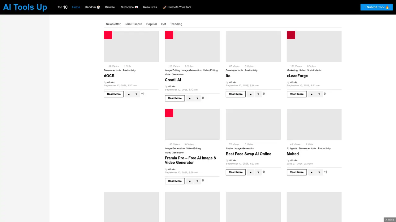 AI Tools Up homepage screenshot
