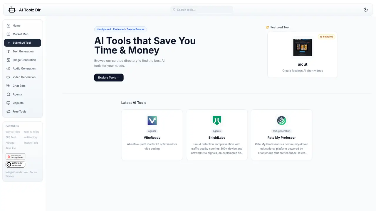 AI Toolz Dir homepage screenshot