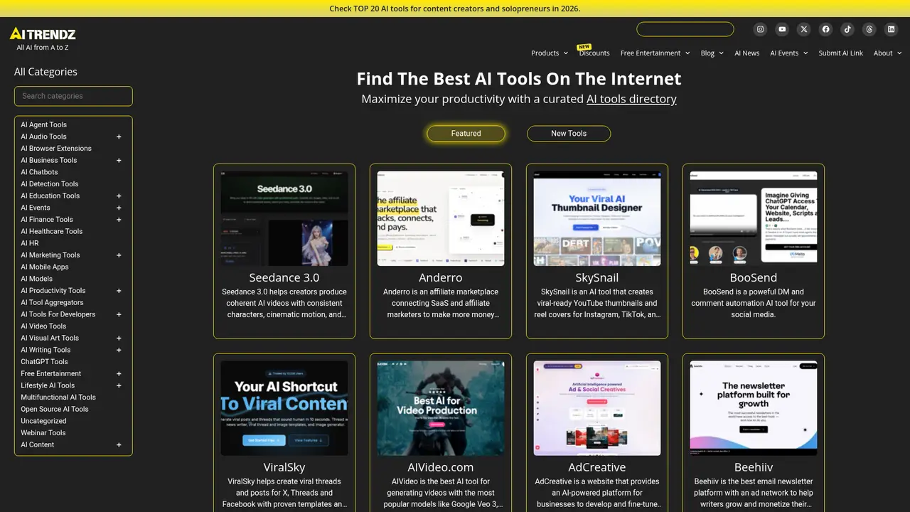 AI Trendz homepage screenshot