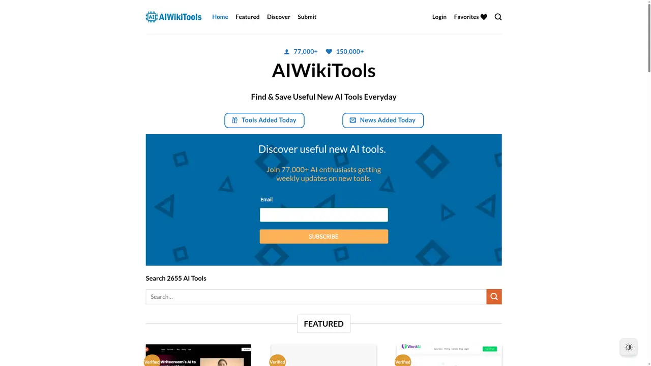 AI Wiki Tools homepage screenshot