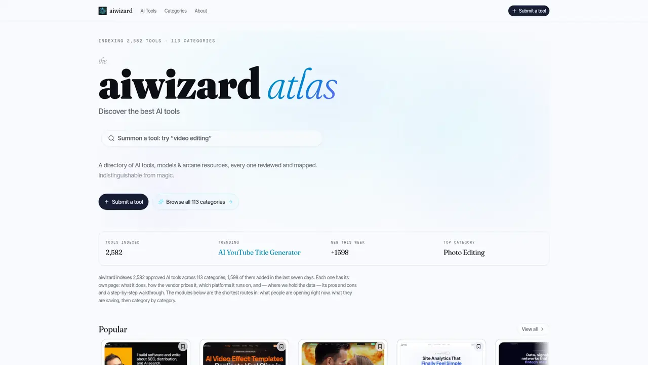 AI Wizard homepage screenshot