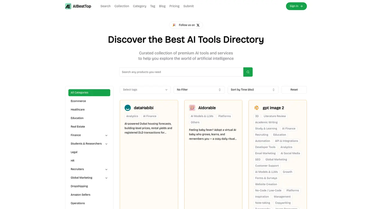 AIBestTop homepage screenshot
