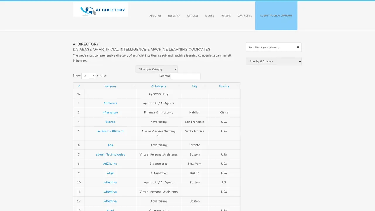 AI Directory (aidirectory.org) homepage screenshot