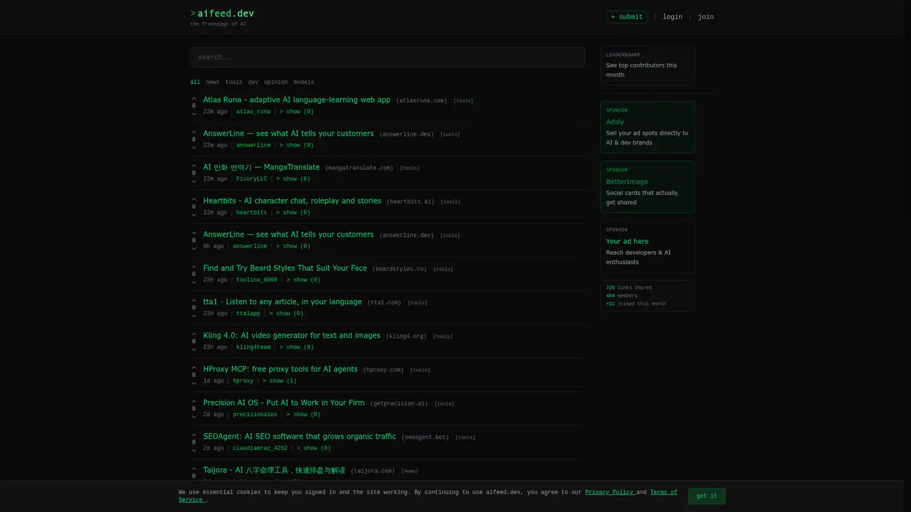 aifeed.dev homepage screenshot