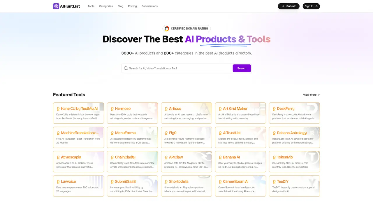 AIHuntList.com homepage screenshot