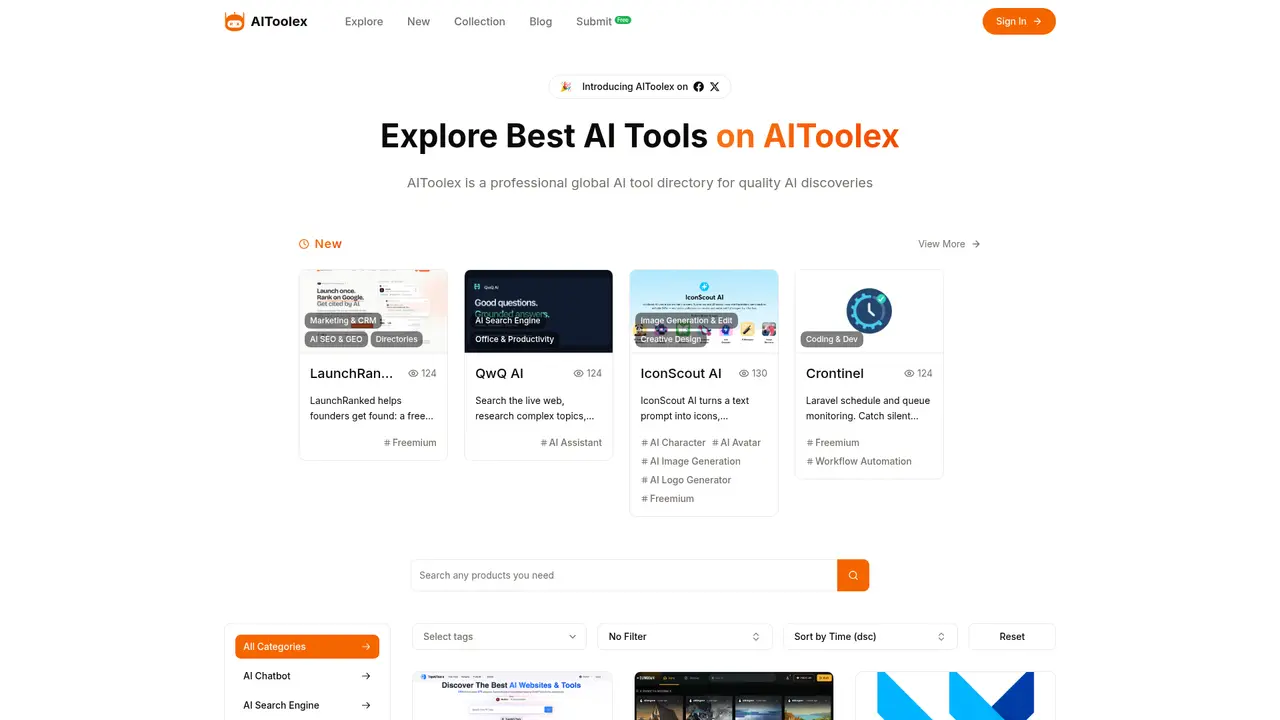 AIToolex homepage screenshot