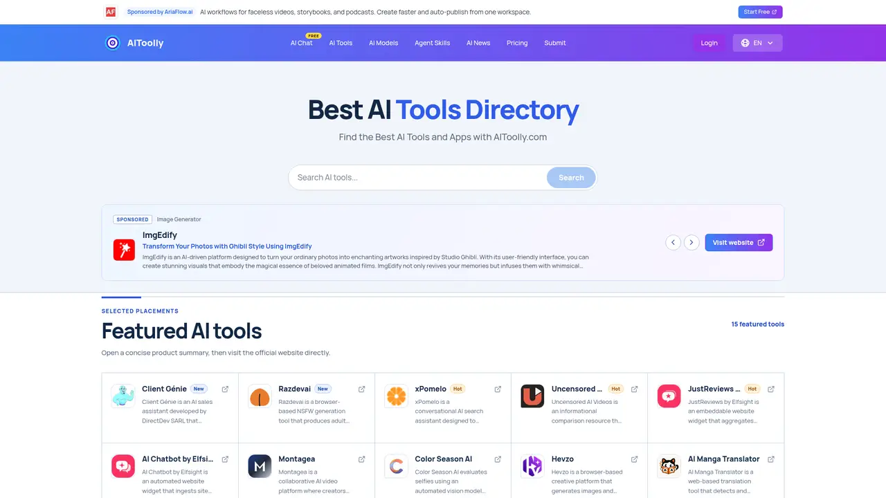 AIToolly homepage screenshot