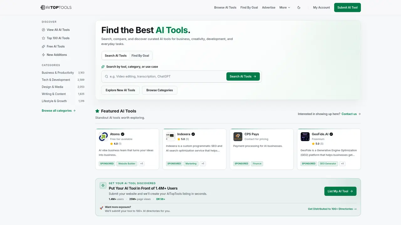 AITopTools homepage screenshot