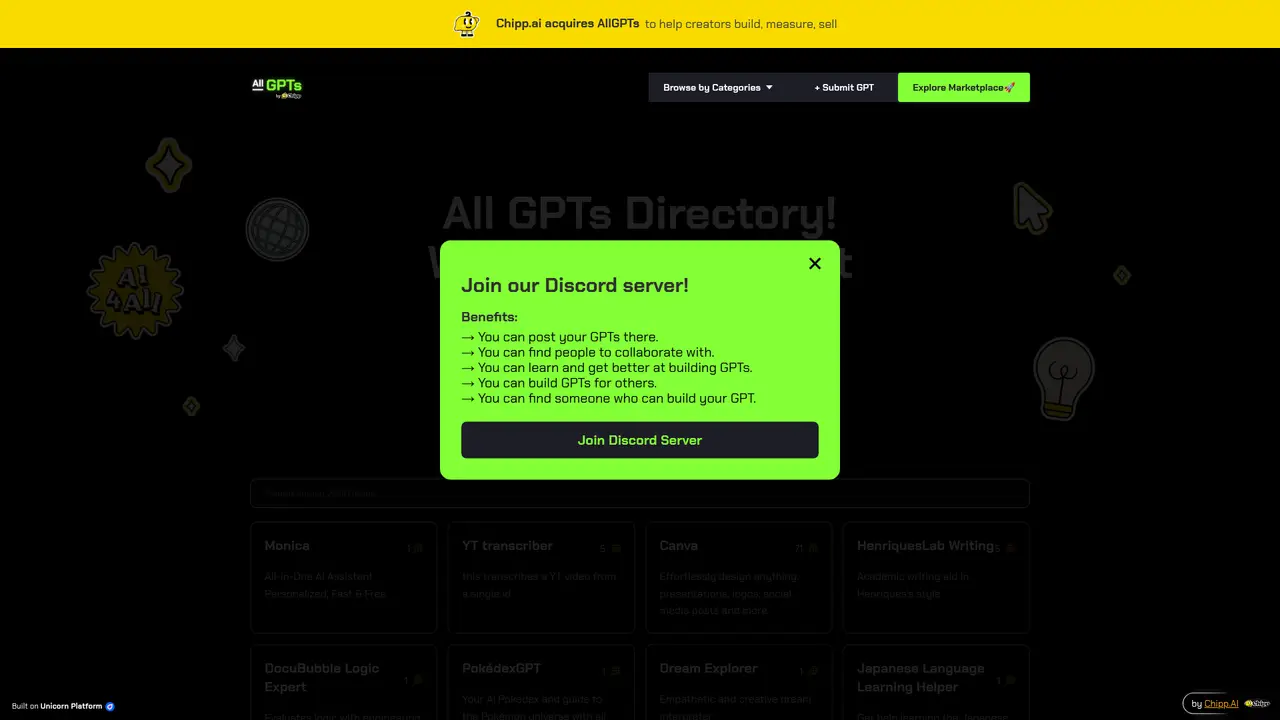 AllGPTs homepage screenshot