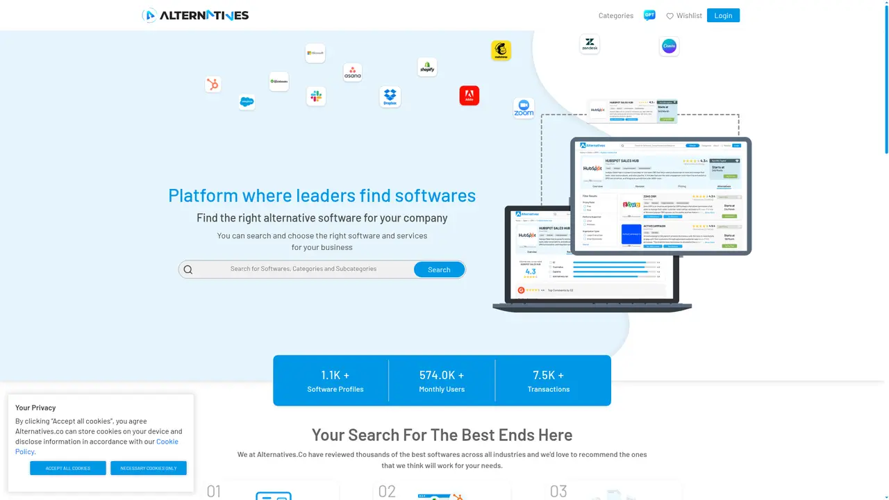 Alternatives homepage screenshot