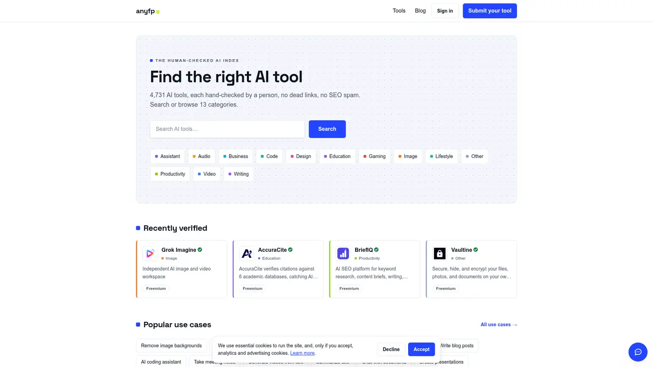 AnyFP homepage screenshot