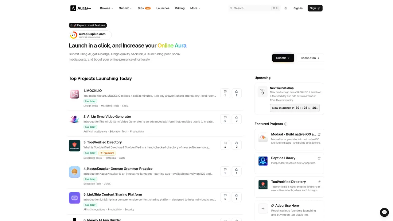 Aura++ homepage screenshot
