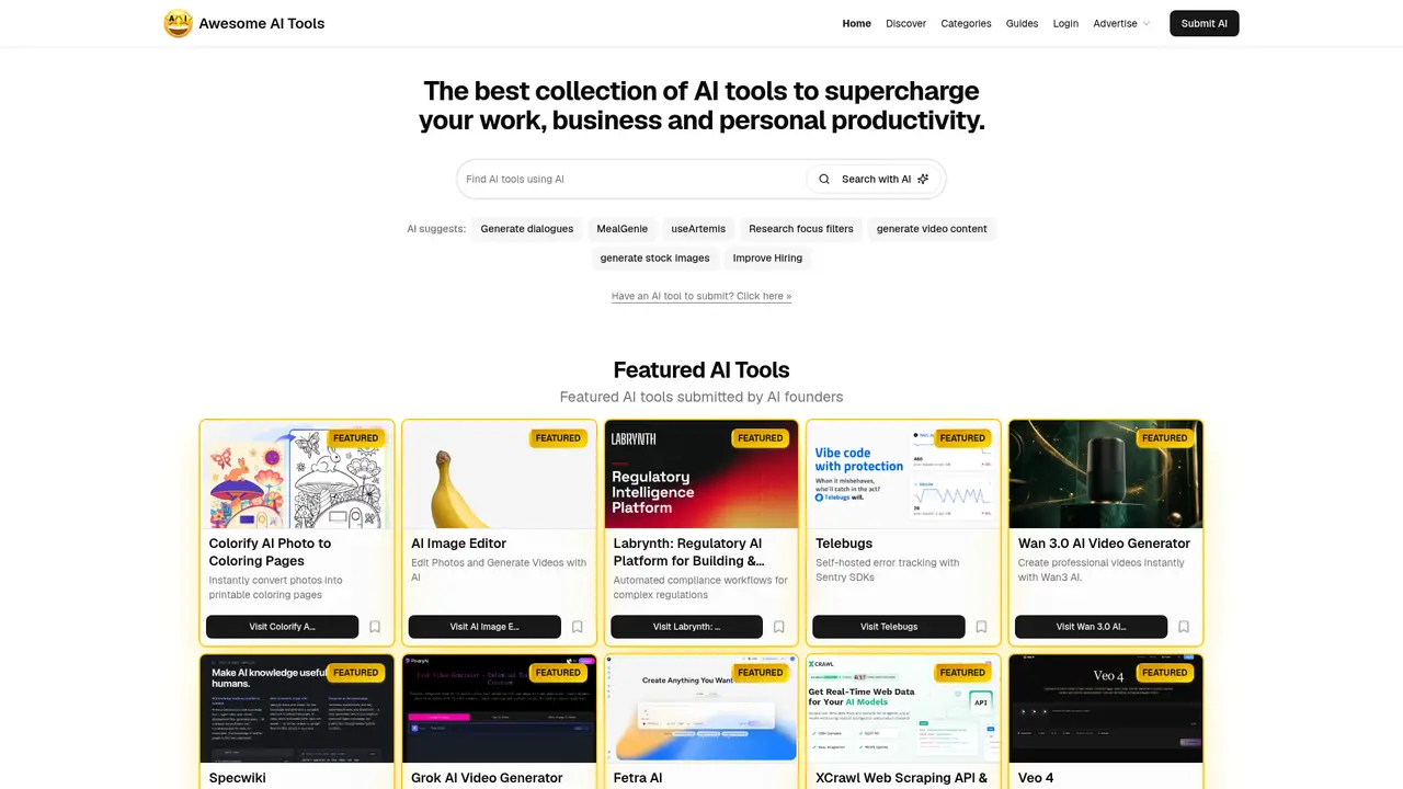Awesome AI Tools homepage screenshot