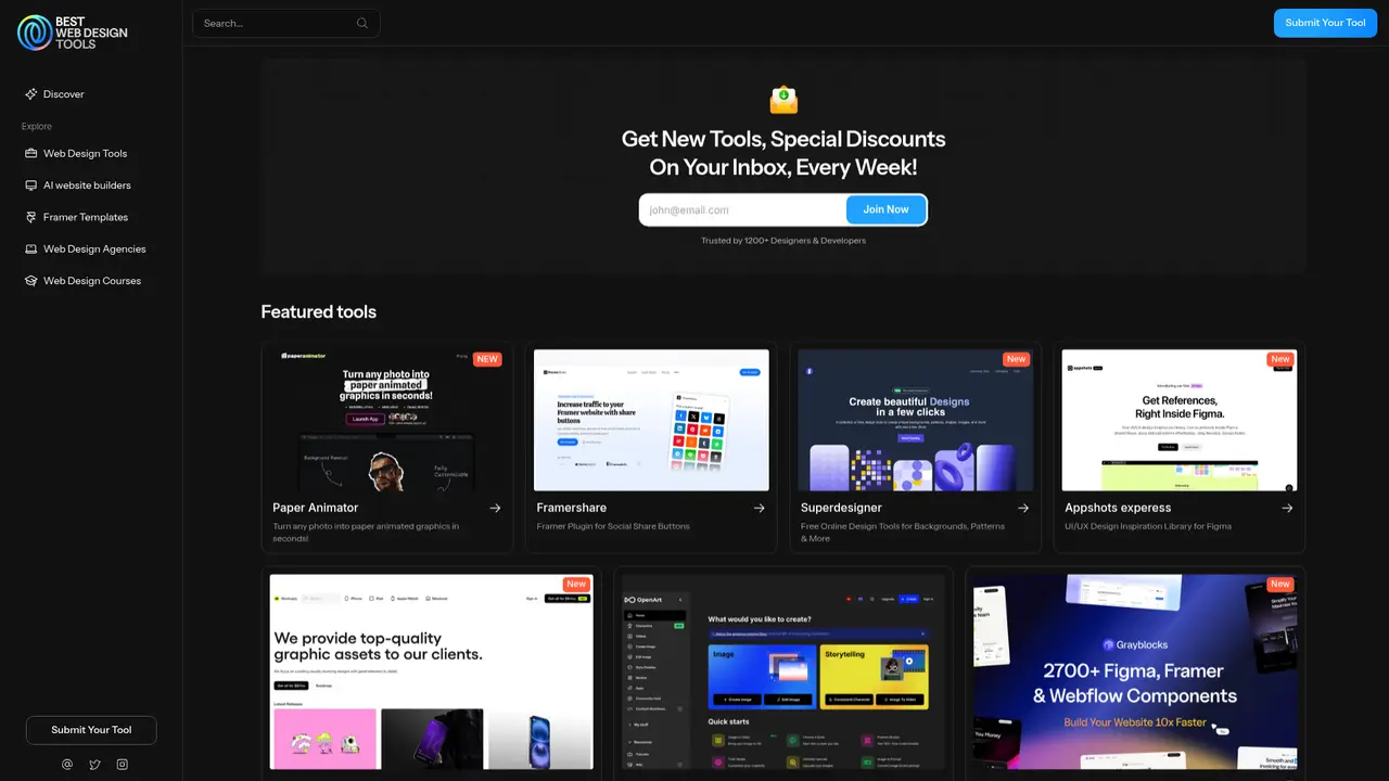 Best Web Design Tools homepage screenshot