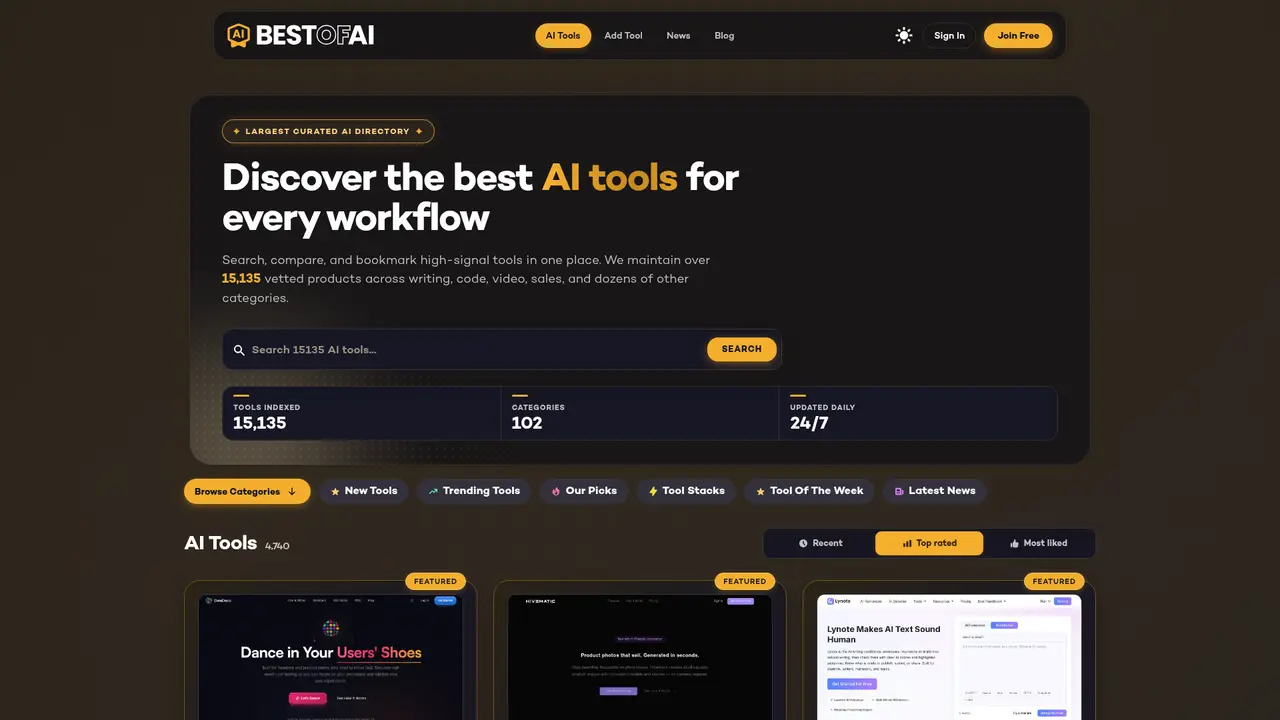 BestofAi homepage screenshot