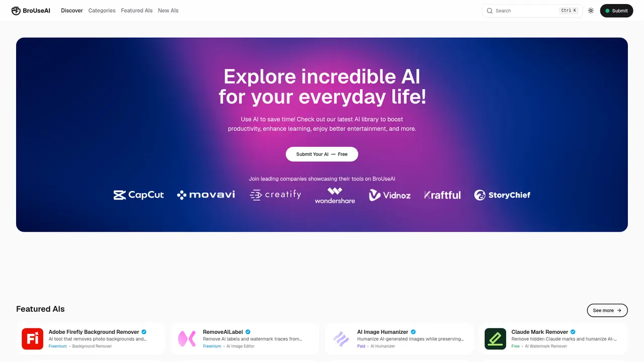 BroUseAI homepage screenshot