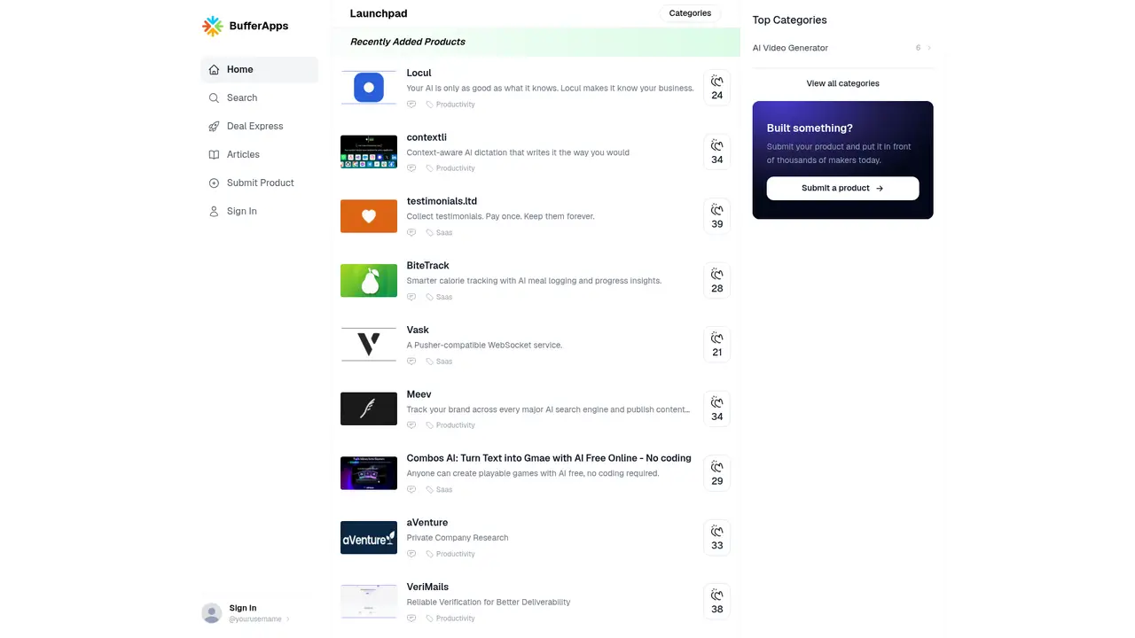 BufferApps homepage screenshot
