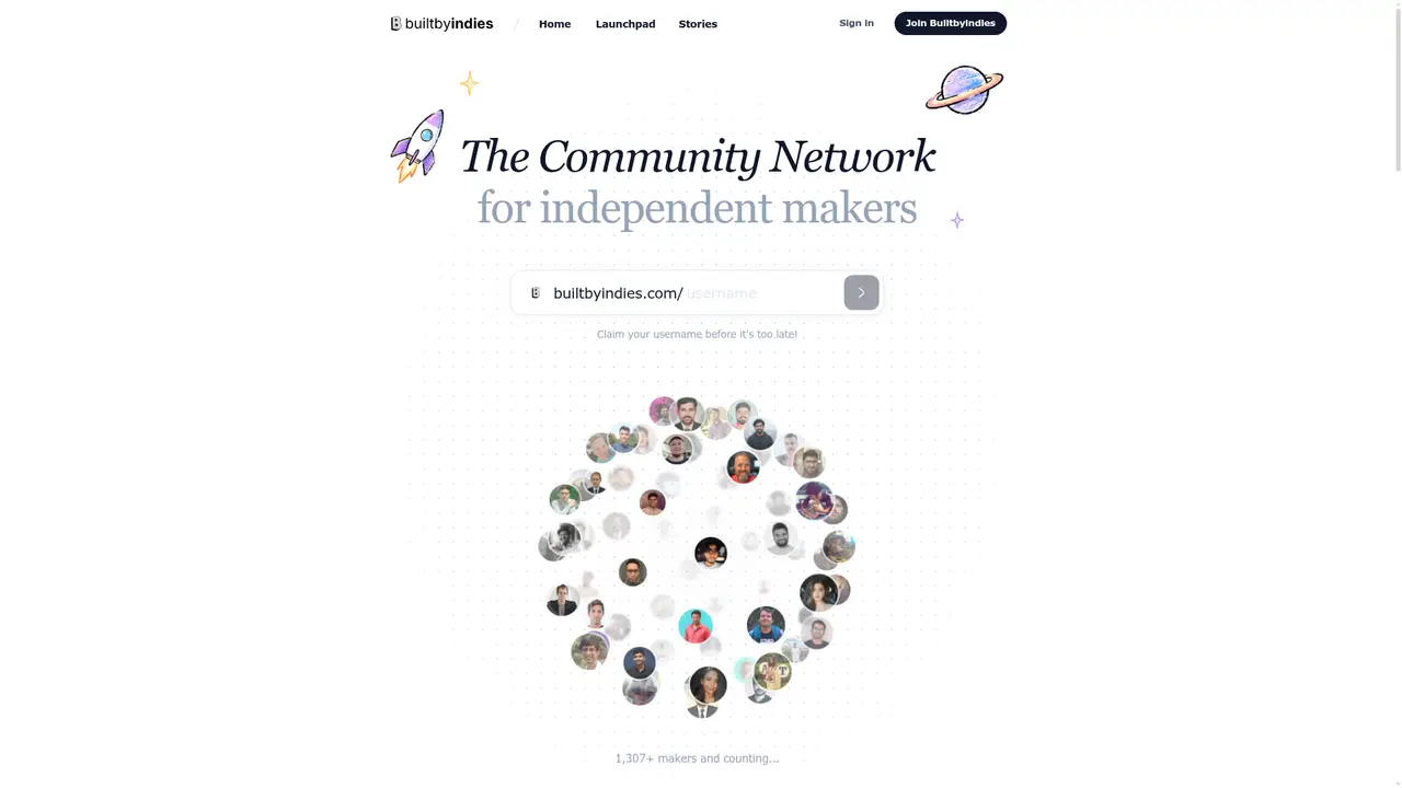BuiltByIndies homepage screenshot