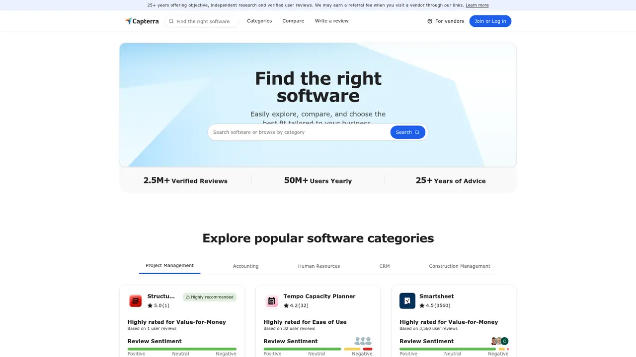 Capterra homepage screenshot