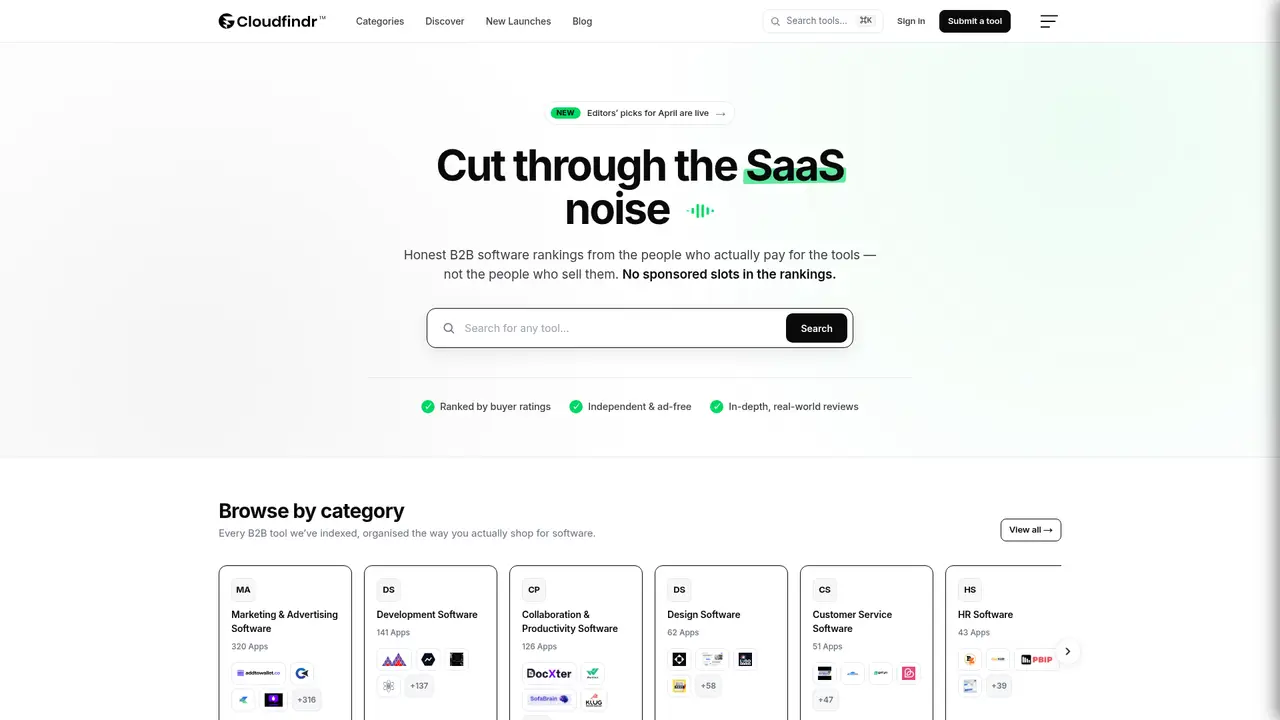Cloudfindr homepage screenshot