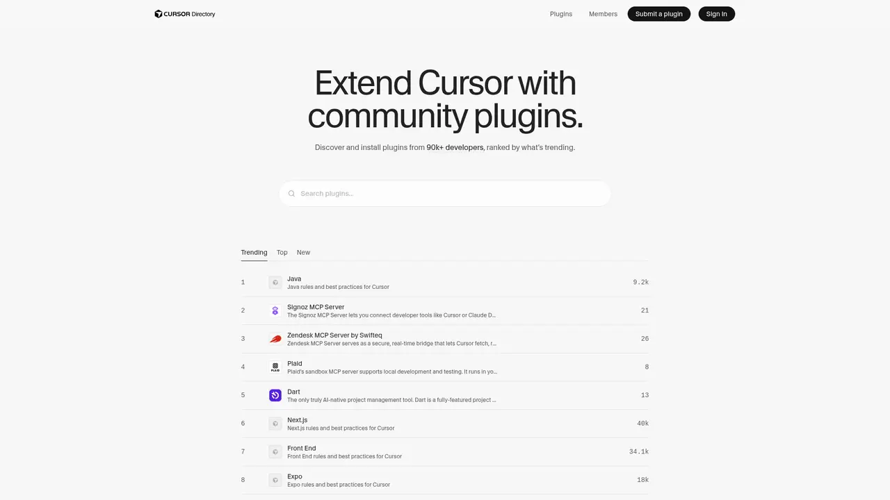 Cursor Directory homepage screenshot