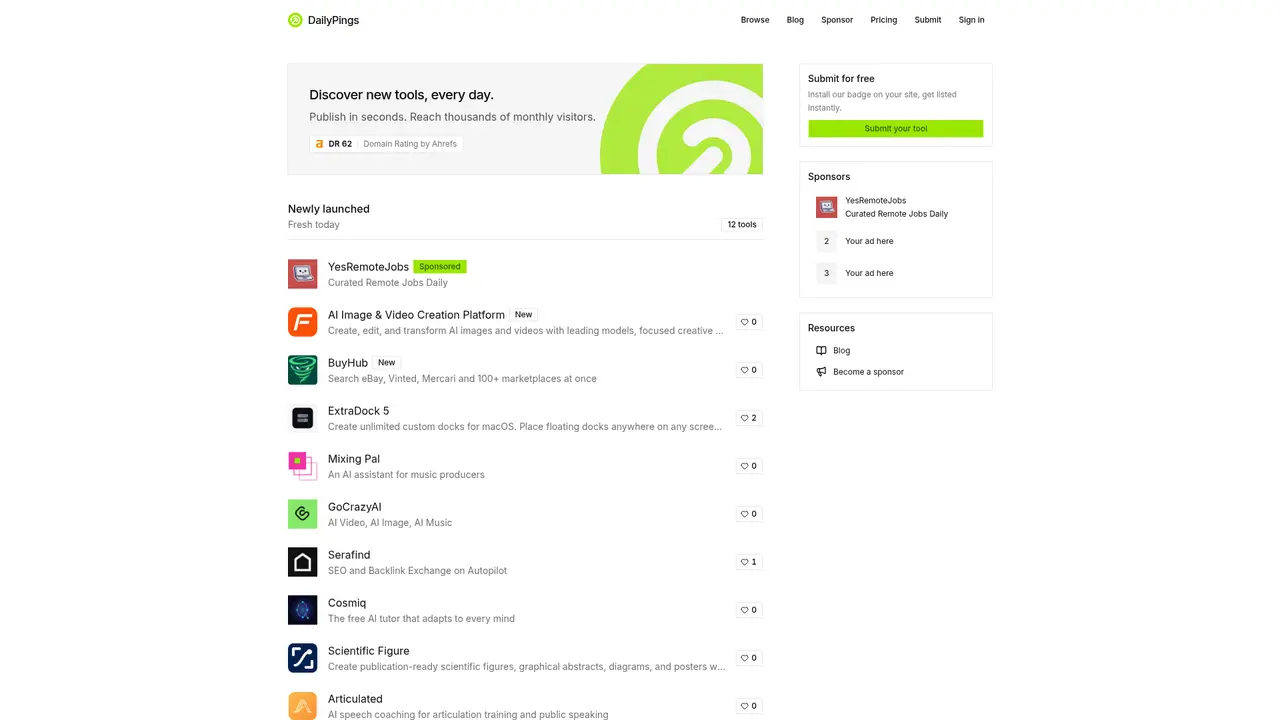 DailyPings homepage screenshot