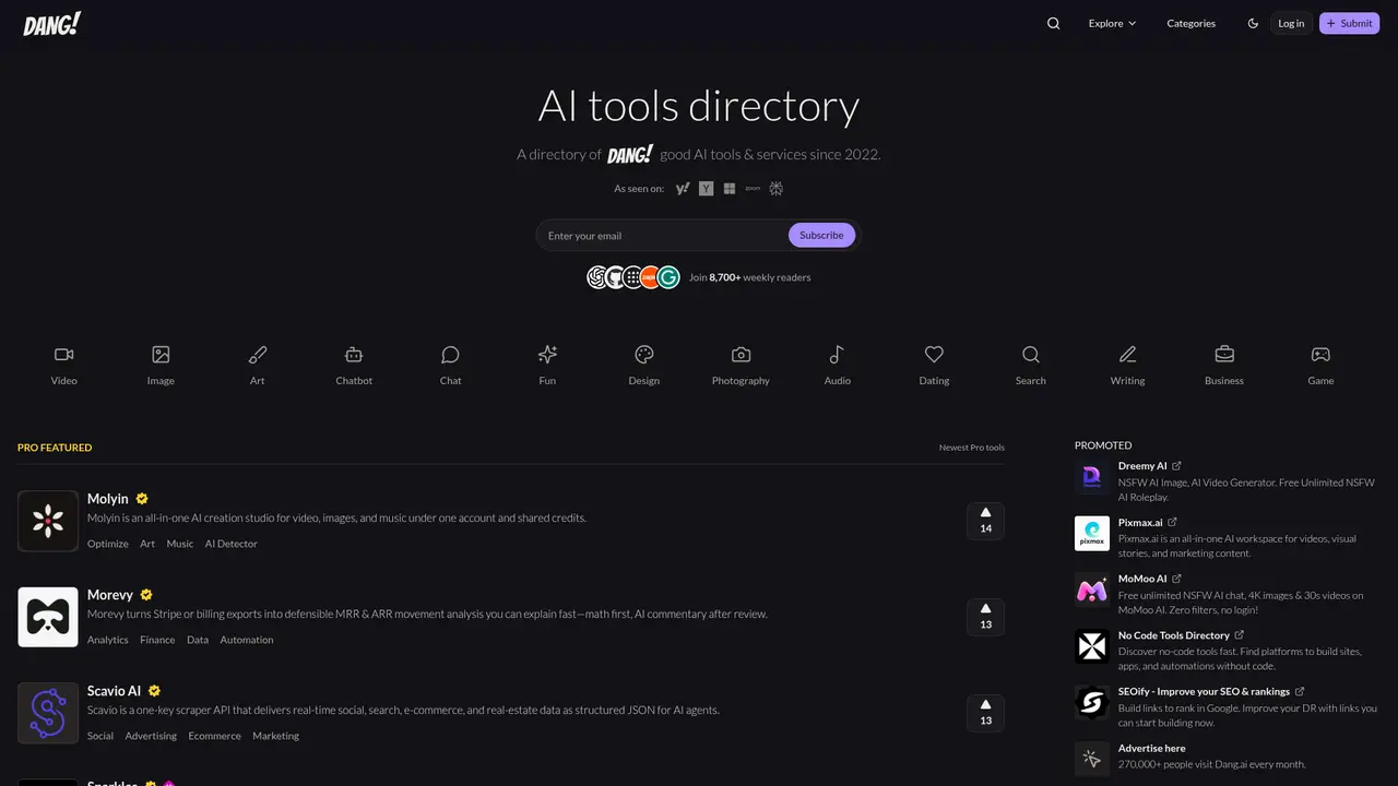 Dang.ai homepage screenshot