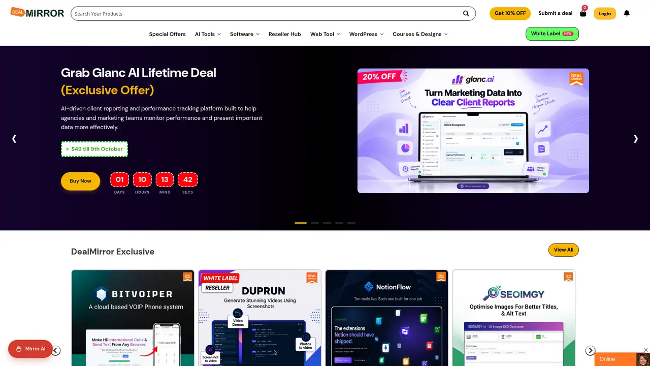 DealMirror homepage screenshot