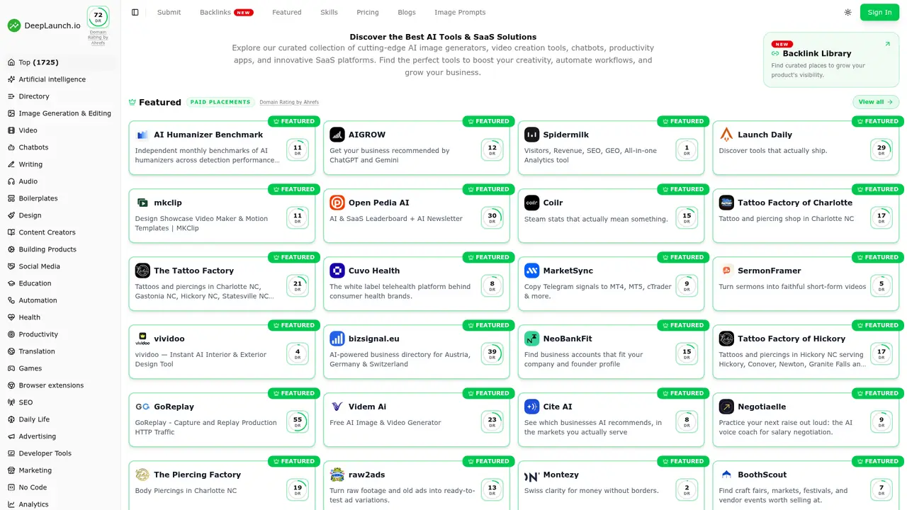 DeepLaunch.io homepage screenshot