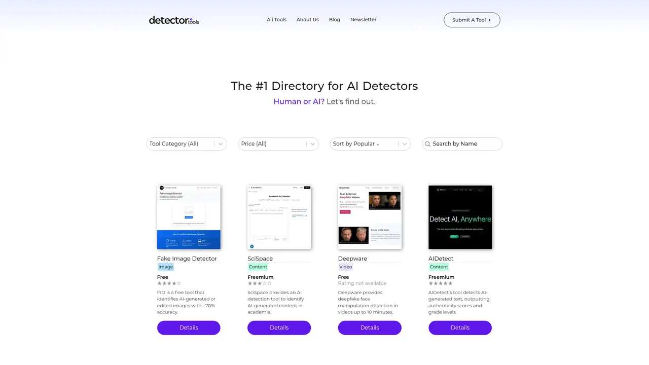 DetectorTools.ai homepage screenshot