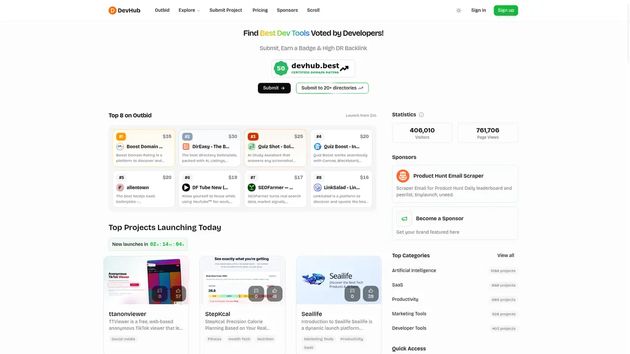 DevHub homepage screenshot