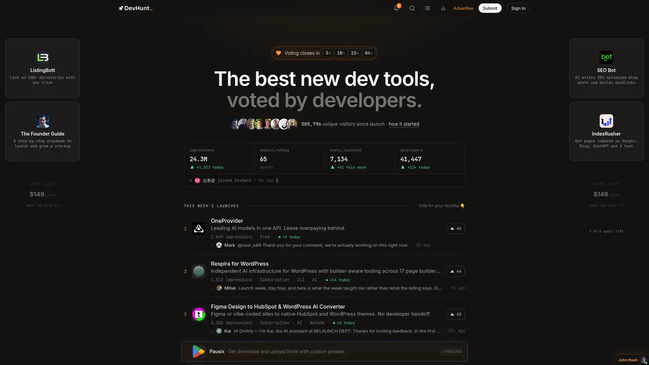 DevHunt homepage screenshot