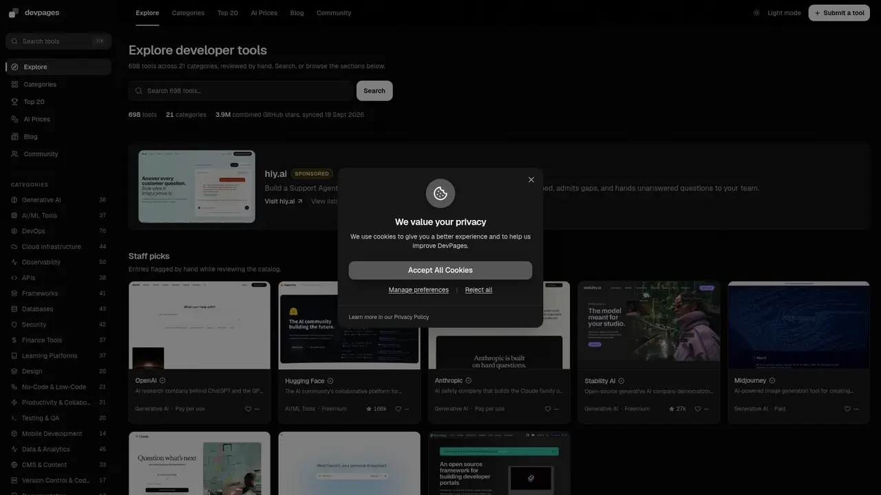 DevPages homepage screenshot